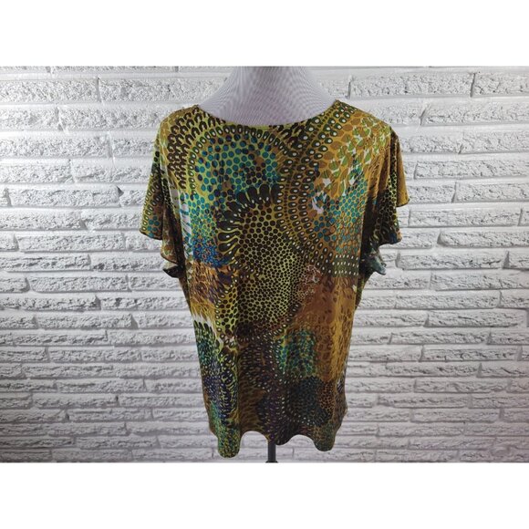 Cato Womens Top 18W 20W Plus Flutter Sleeve Buckle Brown Watercolor WAT135E - Picture 5 of 8